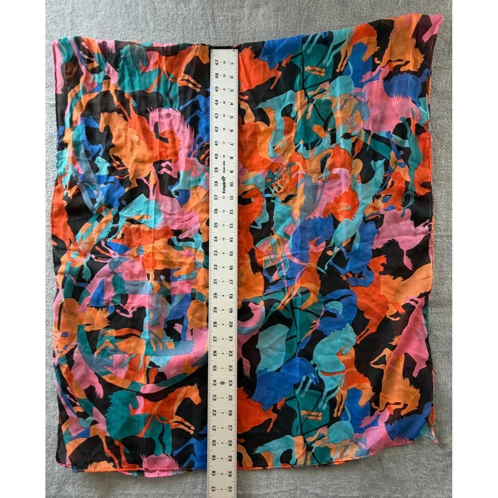 Vibrant Horse Print Scarf Equestrian Multi Color Sheer Lightweight Wrap